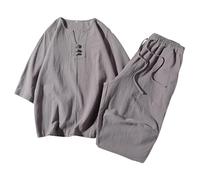 Traje de hombre Ropa casual Estilo chino Camisa de manga media Camiseta Pantalones Artes Marciales Kung Fu Chándal Primavera Otoño Algodón Lino Uniforme suelto Ropa deportiva, O Gray2, S