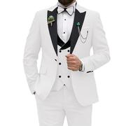 Traje de hombre slim fit, 3 piezas, para fiesta de boda, baile de fin de año, chaqueta con un botón, chaleco y pantalones, Color blanco., L
