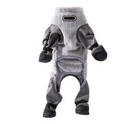 Traje de invierno para mascotas de cuerpo completo con botas adjuntas, traje térmico acolchado con aislamiento impermeable, diseño reflectante para caminar al aire libre en días de nieve (gris, L)