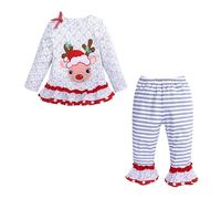 Traje de invierno para niña, patrón geométrico de flores de ciervo, parte superior con volantes y pantalones de rayas con volantes, para sesión de fotos de bebé, gris, 12-18 meses