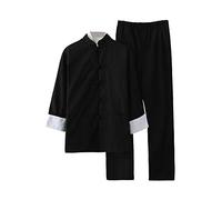 Traje De La Manga Larga Uniforme De Kung Fu De Los Artes Marciales De Los Hombres Negro2(Conjunto de 2) 170cm