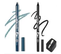 Traje de lápiz de delineador flash de gel de color, 2 bolígrafos de delineador de ojos, bolígrafo de delineador de ojos impermeable, sombra de ojos, ceja, lápiz de ojos (01 Negro & 09 Azul frío)