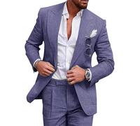 Traje de lino ajustado de 2 piezas para hombre, traje de esmoquin de un solo botonadura, boda, cena, fiesta, graduación, traje de chaqueta y pantalones, Dusty Azul, 6XL