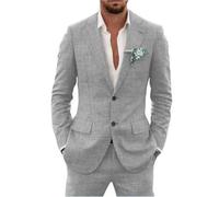 Traje de lino de 2 piezas para hombre, traje ajustado para verano, boda, novio, graduación, chaqueta de esmoquin y pantalones, gris claro, L