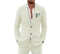 Traje de lino de 2 piezas para hombre, traje ajustado para verano, boda, novio, graduación, chaqueta de esmoquin y pantalones, beige, L