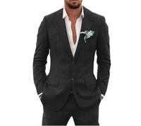 Traje de lino de 2 piezas para hombre, traje ajustado para verano, boda, novio, graduación, chaqueta de esmoquin y pantalones, Negro, L