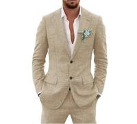 Traje de lino de 2 piezas para hombre, traje ajustado para verano, boda, novio, graduación, chaqueta de esmoquin y pantalones, champán, 5XL