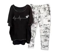 Traje de lino de dos piezas para mujer, traje de lino de gran tamaño, traje de pantalón de 2 piezas, juego informal de manga corta, camiseta de manga corta y pantalones anchos, traje deportivo vintage