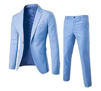 Traje de lino para hombre - 2 piezas - Para la playa, las bodas - Informal - Para el verano, el blazer - Pantalón moderno y deportivo - Para ocio, fiestas, bodas - Chaqueta blazer, azul, XL