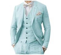 Traje de lino para hombre de 3 piezas, formal, de negocios, blazer y pantalón para hombre con solapas de muesca, para bodas, padrinos de boda, ropa de fiesta, agua, 58