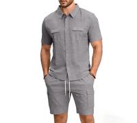 Traje de lino para hombre de dos piezas, traje de ocio de 2 piezas, traje de chándal para hombre, traje de deporte, ligero, transpirable, traje de lino, traje de verano, algodón, para correr