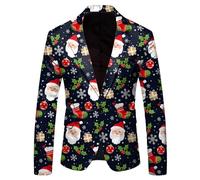 Traje de lino para hombre, diseño de copo de nieve, Papá Noel, con solapa y botones, para hombre, Negro, XXL
