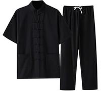 Traje De Lino Ropa Zen Meditación Tai Chi Uniforme Disfraz Chino Hombre Ropa Kung Fu Ropa Transpirable Artes Marciales Conjunto Tang Traje Manga Corta Pantalones A,3XL