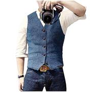 Traje de los hombres Tweed Chaleco Espiga Formal Vestido Chaleco Lana Slim Fit Vintage, Azul marino claro, Medium