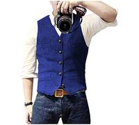 Traje de los hombres Tweed Chaleco Espiga Formal Vestido Chaleco Lana Slim Fit Vintage, Azul Royal, Small