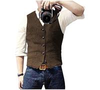 Traje de los hombres Tweed Chaleco Espiga Formal Vestido Chaleco Lana Slim Fit Vintage, Coffee, XX-Large
