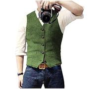 Traje de los hombres Tweed Chaleco Espiga Formal Vestido Chaleco Lana Slim Fit Vintage, forro polar verde con licencia oficial de star wars silent one crew., Large
