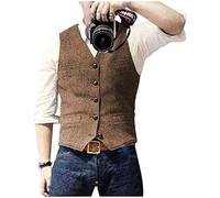 Traje de los hombres Tweed Chaleco Espiga Formal Vestido Chaleco Lana Slim Fit Vintage, Marrón, XX-Large