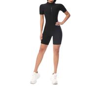Traje de manga corta traje de manga corta cuerpo doblez cintura plisado vientre remontante deporte traje corsé Yoga Wear, Le Noir, M