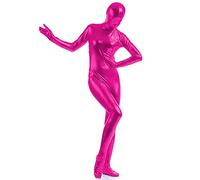 Traje de mujer con purpurina de una pieza para mujer, medias elásticas de segunda piel, traje de fiesta completo, traje de cosplay, color rojo rosa, talla L