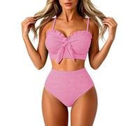 Traje de Mujer de Dos Piezas Curvy Modelador con Nudo en el Seno Bikini de Mujer para el Mar en Tejido Texturizado V Push Up Bañadores de Cintura Alta para Playa y Piscina