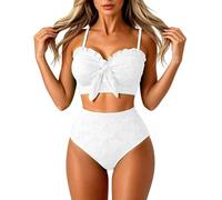 Traje de Mujer de Dos Piezas Curvy Modelador con Nudo en el Seno Bikini de Mujer para el Mar en Tejido Texturizado V Push Up Bañadores de Cintura Alta para Playa y Piscina