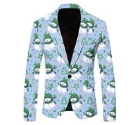 Traje de Navidad 2025 para hombre, diseño de copo de nieve, Papá Noel, con solapa y botones, azul claro, 3XL