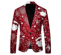 Traje de Navidad con estampado de copo de nieve y Papá Noel para hombre, con solapa y botones, Vino, L