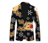 Traje de Navidad con estampado de copo de nieve y Papá Noel, solapa y botones, estilo dos hombres, chaqueta impermeable para caza, Negro, S