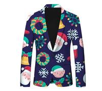 Traje de Navidad con estampado de copo de nieve y Papá Noel, solapa y botones, estilo dos hombres, chaqueta impermeable para caza, azul celeste, XXL
