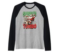 Traje de Navidad Divertido de Santa Claus Turbo Sleigh Camiseta Manga Raglan