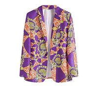 Traje de Navidad hombre chaqueta casual otoño invierno estampado étnico púrpura manga larga estilo lounge chaquetas traje negocios traje elegante para salida, morado, XXL