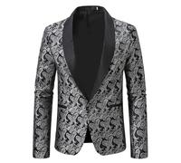 Traje de Navidad Hombre Chaqueta Corto Estilo Oscuro Texturado Estilo Un Botón Smoking Slim Fit Chaqueta al aire libre Otoño Invierno Diseño Jacquard Formal solapa para Hombre, SL2, S