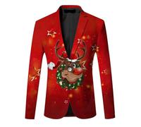 Traje de Navidad Hombre Chaqueta Moda Casual Botón Impresión Pecho Diseño Pequeño Ciervo Chaqueta Superior Negocios Casual Chaqueta Al Aire Libre Chaqueta Smoking Traje De Fiesta Chaqueta Vestido