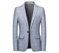 Traje de Navidad Hombre Chaqueta Smoking Jacket Juventud Moda Casual Negocios A Cuadros Un Botón Smoking Hombre Chaqueta Al Aire Libre Estilo Casual para Ciudad, azul, L
