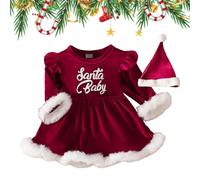 Traje de Navidad para bebé, Vestido de Navidad con Estampado de Papá Noel de Manga Larga y Sombrero, Vestido de Navidad para niña de 0 a 2 años, para Cosplay, Fotos, Disfraz de Navidad