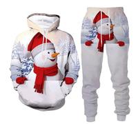 Traje de Navidad para hombre con estampado navideño con capucha y pantalones de sudadera, divertido Papá Noel, pantalones para correr, 2 piezas, formal, Navidad, chaqueta, traje de fiesta para