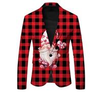 Traje de Navidad para hombre de manga larga diseño solapa botón moda impresión tema Navidad para un look casual cómodo perfecto para fiestas festivas y fiestas navideñas chaqueta de Cos, rojo, M