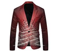 Traje de Navidad para hombre, diseño de copo de nieve, Papá Noel, bolsillo, solapa, botón, para fiesta, chaquetas de un solo botonadura, patrón ligero, bolsillo clásico, chaqueta para hombre, dorado
