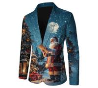 Traje de Navidad para hombre, diseño de copo de nieve, Papá Noel, bolsillo, solapa, botón, para fiesta, chaquetas de un solo botonadura, patrón ligero, bolsillo clásico, chaqueta para hombre, azul