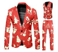 Traje de Navidad para hombre, divertido, 3 piezas, feo, ajustado, pantalones de Navidad, traje de Navidad, traje de negocios, chaqueta de traje, pantalones cómodos para hombre, 02 rojo, 3XL