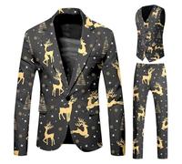 Traje de Navidad para hombre, divertido, 3 piezas, feo, ajustado, pantalones de Navidad, traje de Navidad, traje de negocios, chaqueta de traje, pantalones cómodos para hombre, 03 negro., M