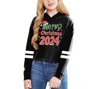 Traje de Navidad sudadera con capucha de manga larga casual impreso carta carta de moda corta para niñas lindo deporte Top ropa niña 12 años