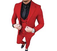 Traje de negocios de 3 piezas con solapa de pico ajustado para hombre, para boda, padrinos de boda, esmoquin, rosso, 50