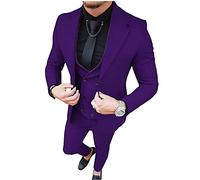 Traje de negocios de 3 piezas con solapa de pico ajustado para hombre, para boda, padrinos de boda, esmoquin, Morado (, 52