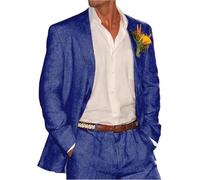 Traje de negocios de 3 piezas de lino con solapa de muesca para hombre, esmoquin para padrinos de boda, azul real, 52