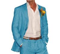 Traje de negocios de 3 piezas de lino con solapa de muesca para hombre, esmoquin para padrinos de boda, azul, 27