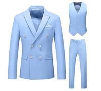 Traje de negocios para hombre, monocolor, deportivo, chaleco y pantalón, 3 piezas, moderno, elástico, estrecho, ajustado, traje de ocio, traje clásico, Azul cielo., XL