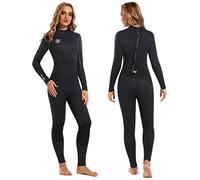 Traje de neopreno para mujer, traje de neopreno húmedo, 3 mm, térmico, con cremallera trasera, ultra elástico, negro, traje de baño de manga larga, cuerpo completo, cálido, buceador, talla S
