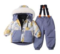 Traje de nieve cálido para niñas, 2 piezas, chaqueta de esquí con capucha y | Abrigo térmico impermeable de felpa gruesa para recién nacidos y pantalones de nieve con cremallera para invierno